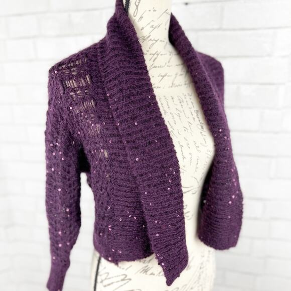 Express Knit Purple Sweater Cardigan with Sequin Size XS - Picture 3 of 7
